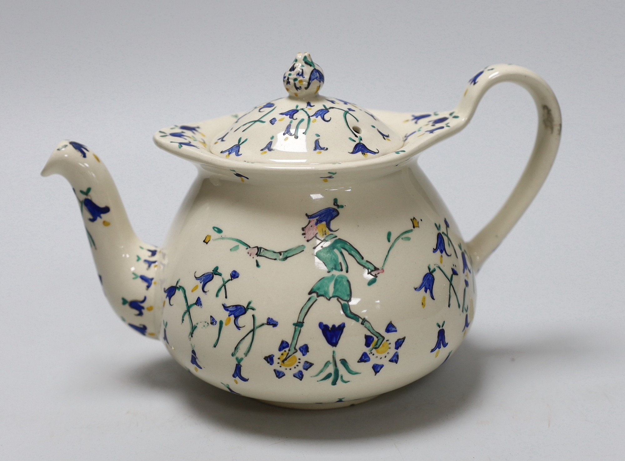 Jessie Marion King (1875-1949). The bluebells of Scotland teaset for two settings, including teapot, two cups and saucers and two tea plates